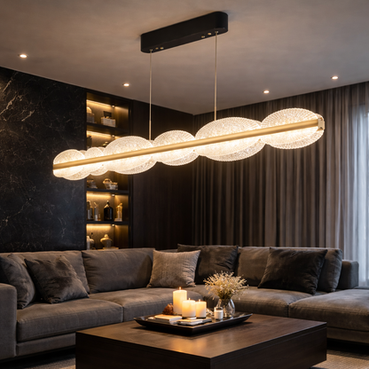 Závěsný LED lustr s dálkovým ovládáním ISOTTA 105W, Studené/Teplé/Neutrální světlo 3000K/4000K/6000K, Stmívatelné, Nastavitelná výška, Černá a stříbrná, Kov a Crystal