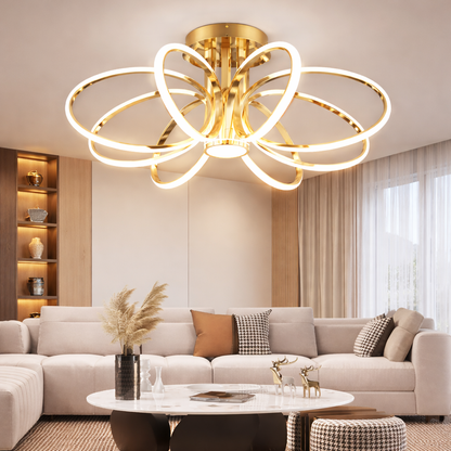 LED lustr s dálkovým ovládáním LT771/500GD, 25W, teplé/studené/neutrální světlo 3000K/4000K/6000K, stmívatelné, zlato, kov a silikon