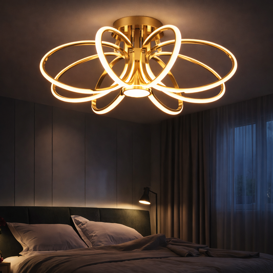 LED lustr s dálkovým ovládáním LT771/500GD, 25W, teplé/studené/neutrální světlo 3000K/4000K/6000K, stmívatelné, zlato, kov a silikon