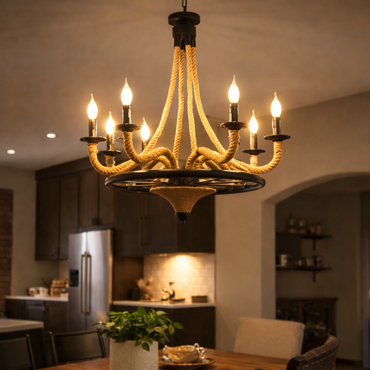 Vintage závěsný lustr, LV581/6BK, 6*E27, hnědý, kov a provázek