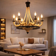 Vintage závěsný lustr, LV581/6BK, 6*E27, hnědý, kov a provázek