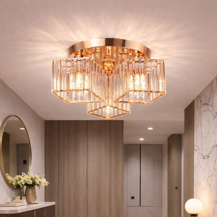 Sasha Moderní klasický lustr, LC117/3GD, 3x E27, kov a křišťál, zlato, stínidlo