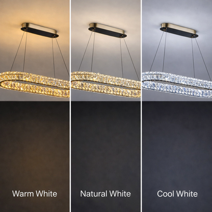 LED lustr LLC130/1CH, Křišťál a kov, 31W, 1 kruh, Stmívatelný, Nastavitelná výška, Studené/Teplé/Neutrální světlo, Luxusní osvětlení