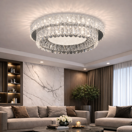 LED lustr s dálkovým ovládáním, LLC153/500CH, křišťál a kov, 59W, 1 kruh, stmívatelný, nastavitelná výška, studené/teplé/neutrální světlo, luxusní osvětlení LED lustry s dálkovým ovládáním Výchozí název Alessandro Design