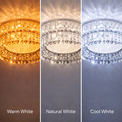 LED lustr LLC130/1CH, Křišťál a kov, 31W, 1 kruh, Stmívatelný, Nastavitelná výška, Studené/Teplé/Neutrální světlo, Luxusní osvětlení