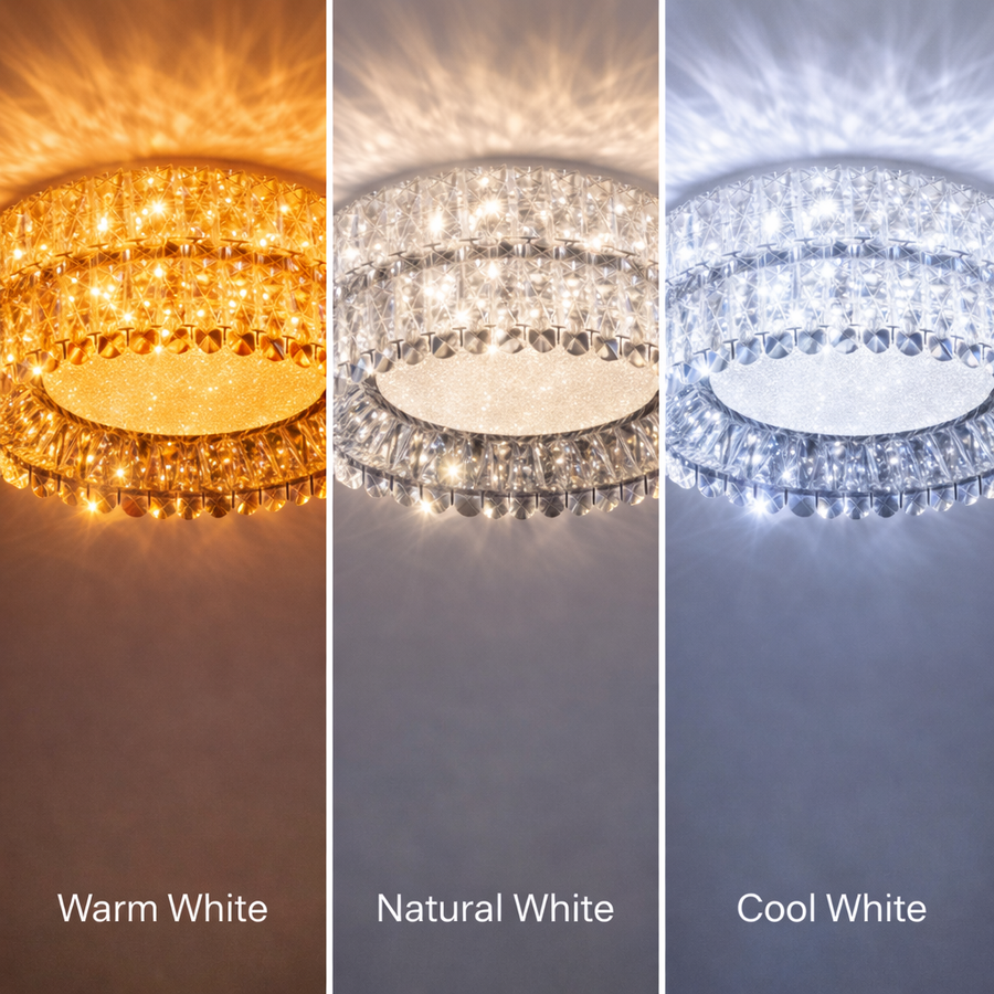 LED lustr LLC130/1CH, Křišťál a kov, 31W, 1 kruh, Stmívatelný, Nastavitelná výška, Studené/Teplé/Neutrální světlo, Luxusní osvětlení