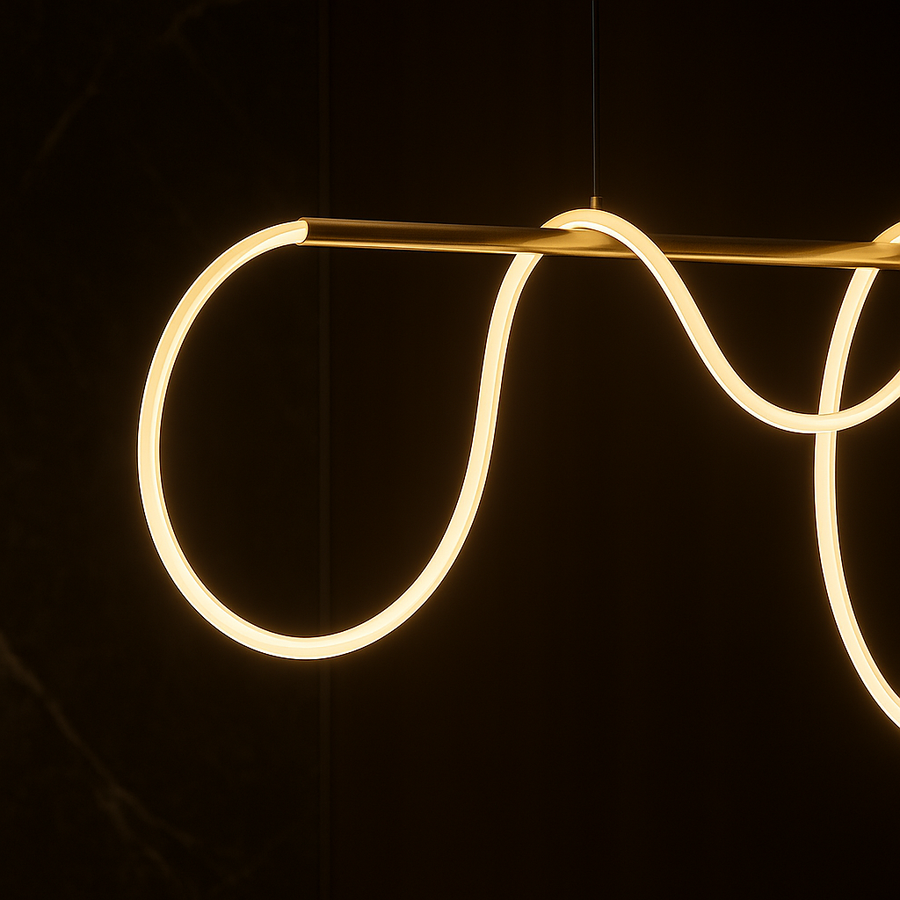 DIVINO Zlatý LED lustr 96W s flexibilní silikonovou trubicí, 150cm - Nastavitelné světlo 3000K/4000K/6000K