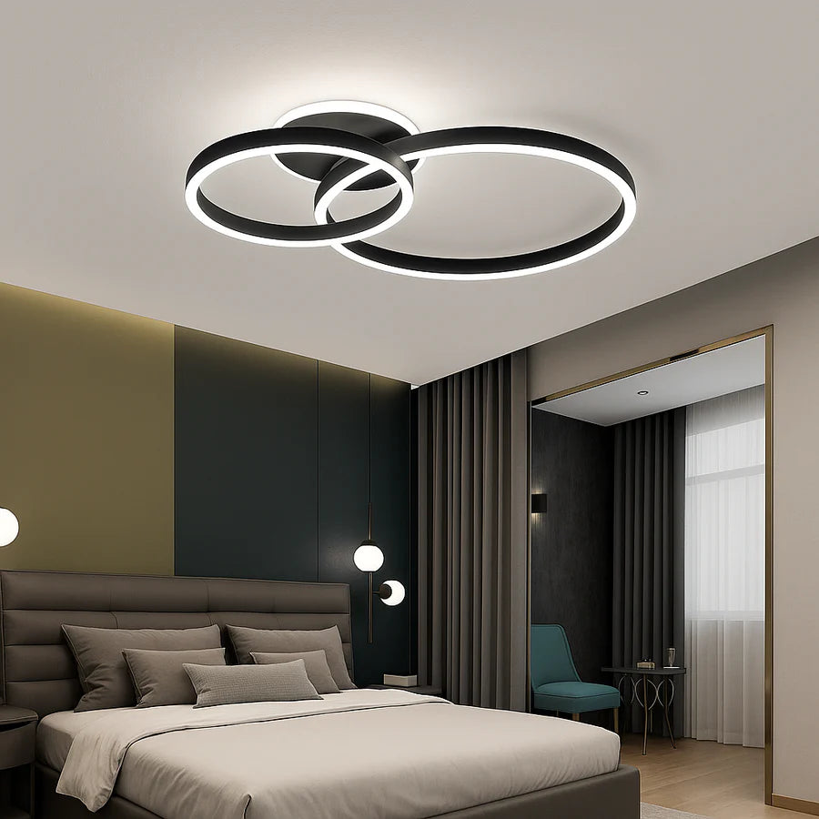 LED lustr s dálkovým ovládáním LT511/30+40+50BK, 94W, 3 kruhy, Studené/Teplé/Neutrální světlo, Stmívatelné, Černá