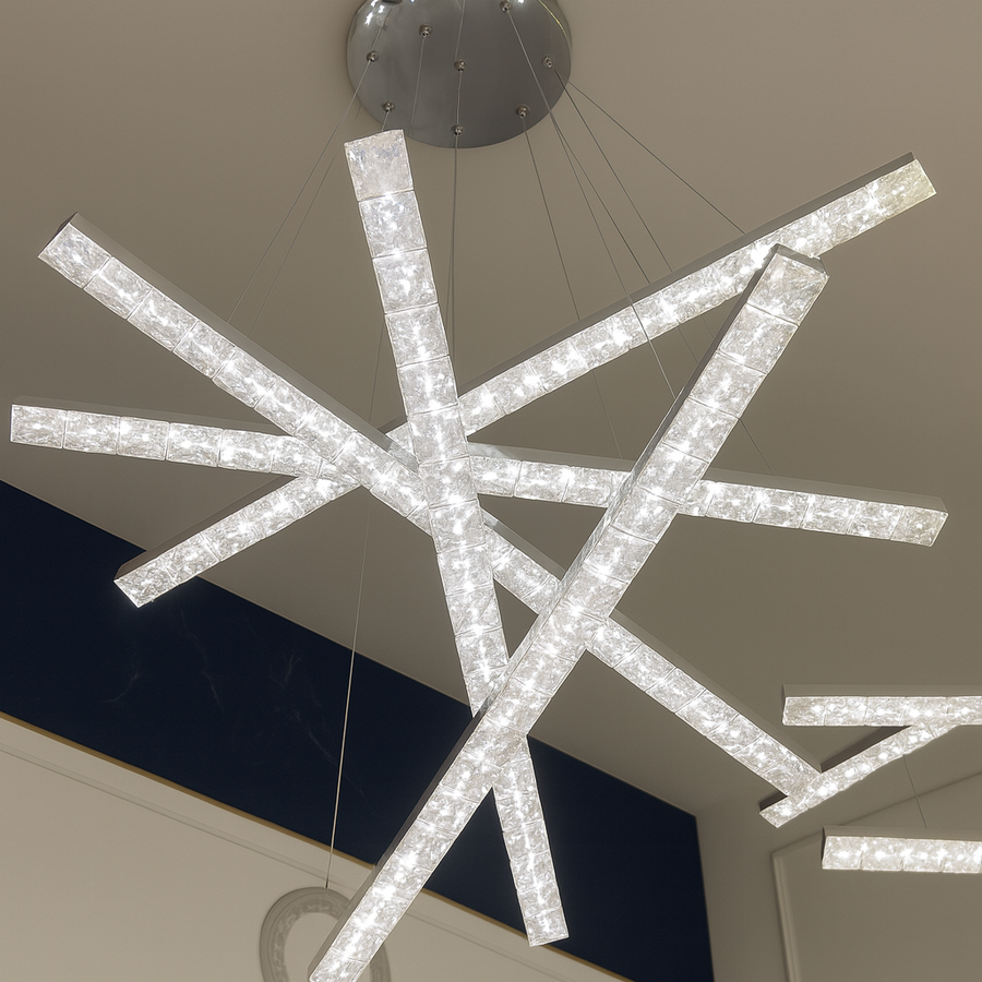 Závěsný LED lustr s dálkovým ovládáním a krystalem LIBORIA 64W, studené/teplé/neutrální světlo, stmívatelný, lesklý chrom