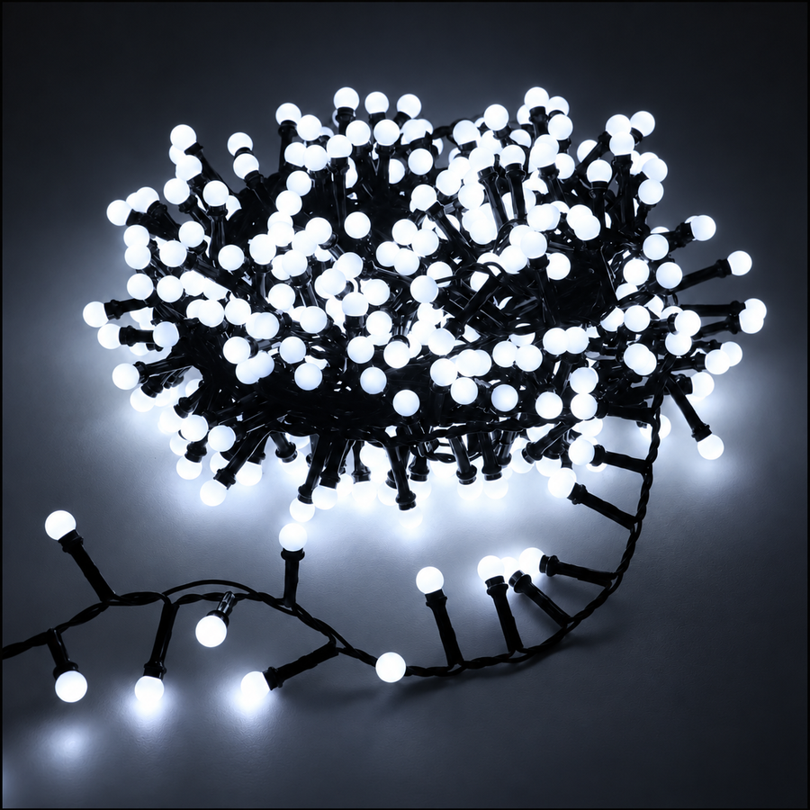Lineární vánoční typ instalace Mini koule, studené světlo, 1000 cm, 300 LED, IP44