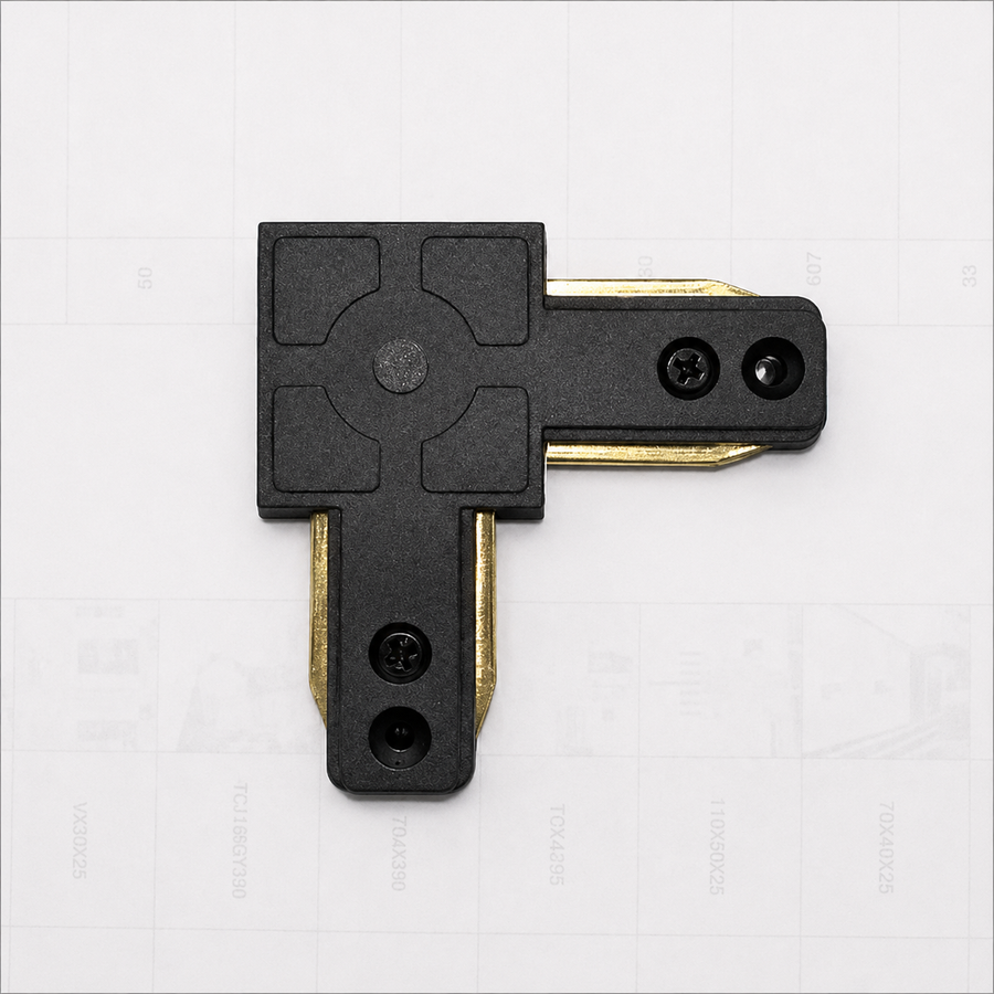 Konektor kolejnice SN204BK, 6,5x6,5x1,5cm, plast a měď, černá