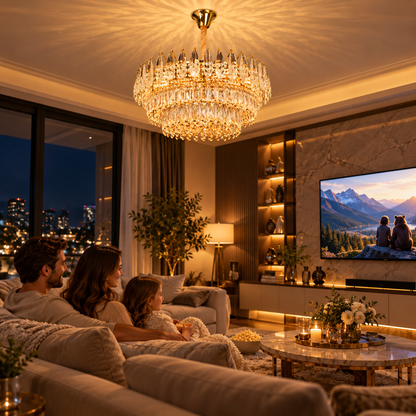 Křišťálový lustr MAJESTIC Magno 15x E14, Průměr 60cm, Lesklý zlatý, Nastavitelná výška