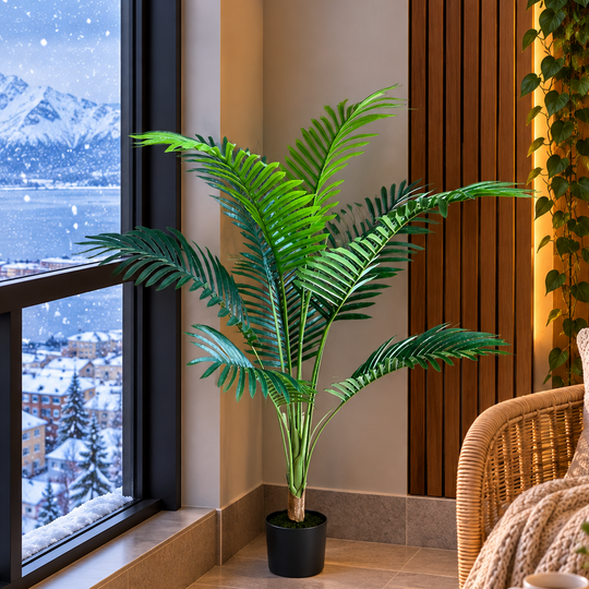 Umělá rostlina Kentia Palm Tree, 12 listů, 120 cm, zelená, s květináčem