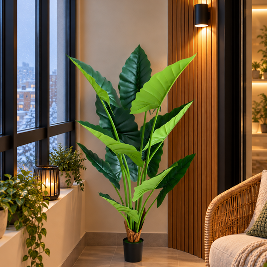 Umělá rostlina typu Alocasia, 12 listů, 150 cm, zelená