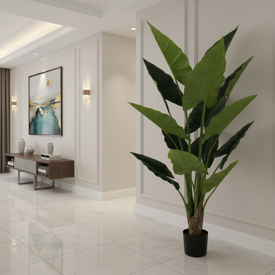 Decorațiune Alocasia, 14 frunze, Plastic, 170 cm, Verde
