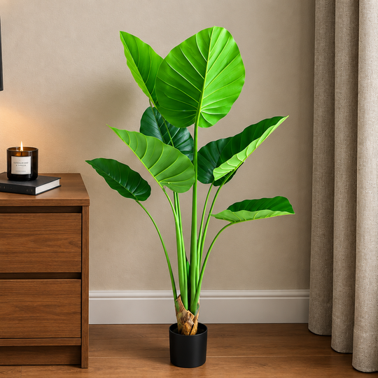 Umělá rostlina typu Strelitzia, 130 cm, 9 listů, zelená