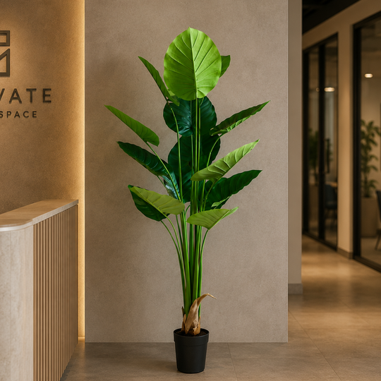 Umělá rostlina typu Strelitzia, 180 cm, 15 listů, zelená