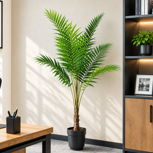 Umělá palma Kentia, s elegantními listy, 160 cm, 7 listů, zelená, s květináčem