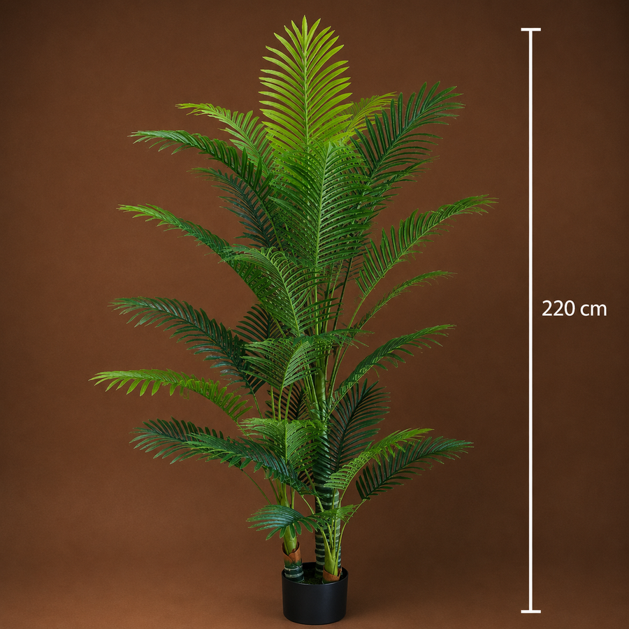 Decorațiune Palmier Kentia, 3 tulpini, Plastic, 17 frunze, 220 cm, Verde
