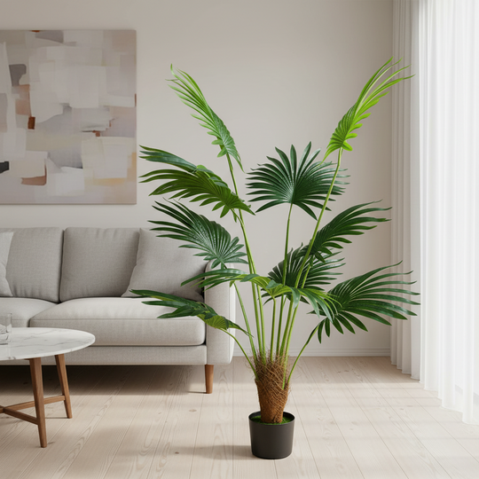 Umělá rostlina Livistona Fan Palm Type, 10 listů, 160 cm, zelená