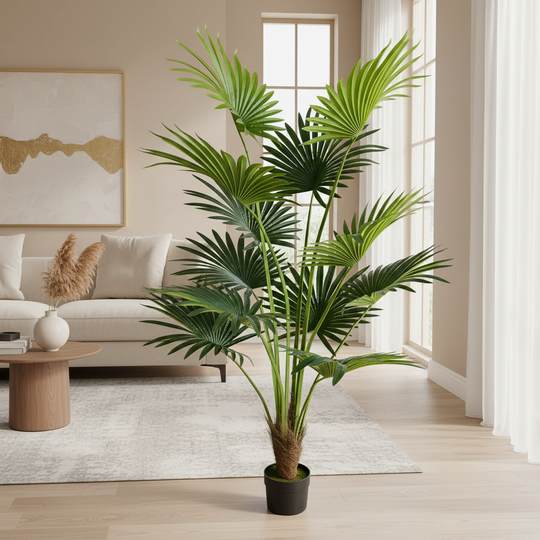Umělá rostlina Livistona Fan Palm Type, 12 listů, 180 cm, zelená