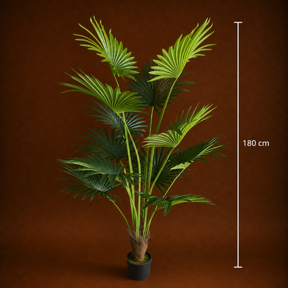Decorațiune Palmier Livistona Evantai, 12 frunze, Plastic, 180 cm, Verde