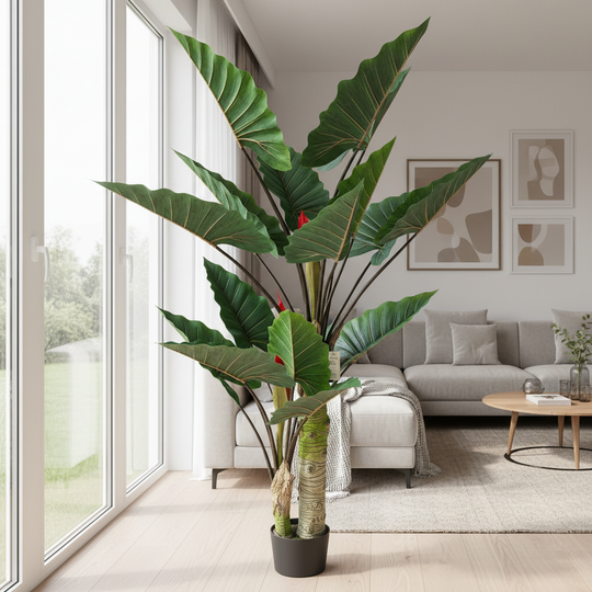 Umělá rostlina Alocasia se širokými listy, 2 kmeny, 190 cm, zelená