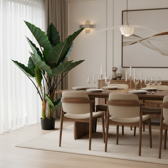 Umělá rostlina Alocasia se širokými listy, 3 kmeny, plast, 160 cm, zelená