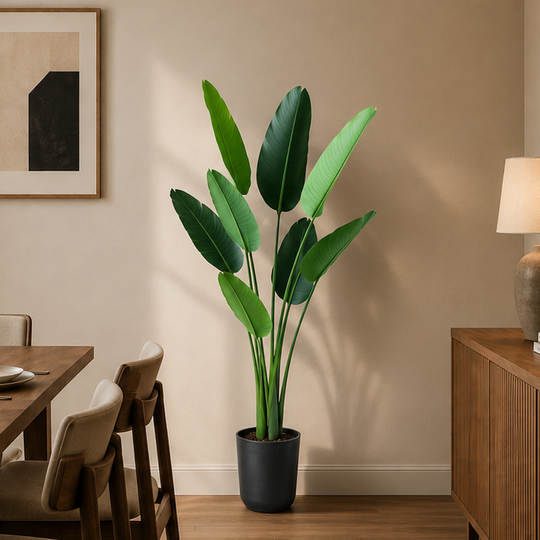 Umělá rostlina typu Strelitzia Nicolai (Bird of Paradise), 150 cm, 10 listů, zelená