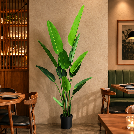 Umělá rostlina typu Strelitzia Nicolai (Bird of Paradise), 220 cm, 13 listů, zelená