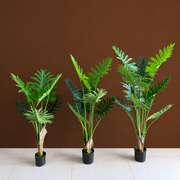 Decorațiune Thaumatophyllum Bipinnatifidum, 6 frunze, Plastic, 120 cm, Verde
