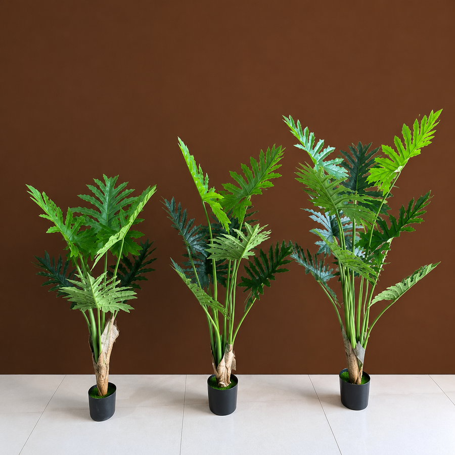 Decorațiune Thaumatophyllum Bipinnatifidum, 6 frunze, Plastic, 120 cm, Verde