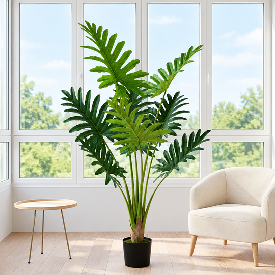 Umělá rostlina typu filodendron, 8 listů, 140 cm, zelená