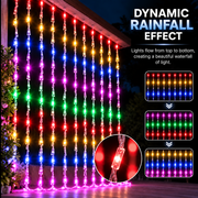 Vánoční instalace typu deště, vícebarevné světlo, 300 x 300 cm, 320 LED