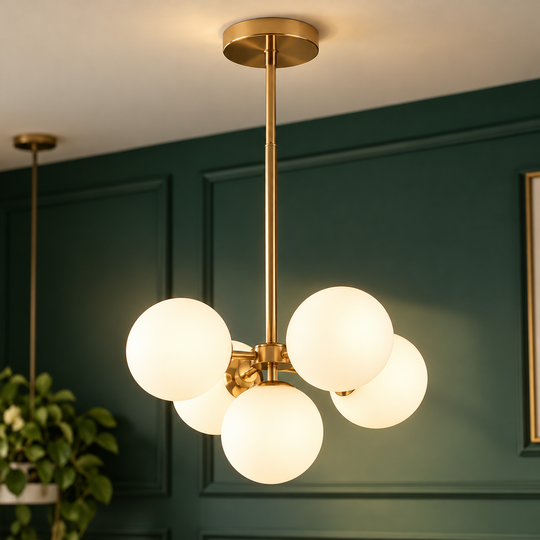Lustr ORBS Eleganza, 48cm, 5xE27, glóby, zlatá