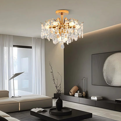 Křišťálový lustr Fiamma, 6x E14, průměr 45 cm, zlato, kov a křišťál