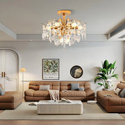 Křišťálový lustr Fiamma, 6x E14, průměr 45 cm, zlato, kov a křišťál