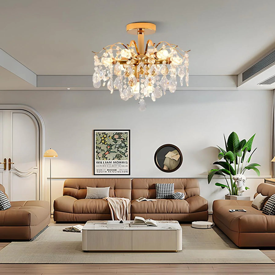 Křišťálový lustr Fiamma, 6x E14, průměr 45 cm, zlato, kov a křišťál