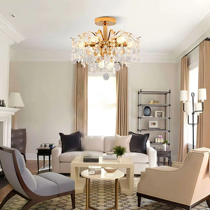 Křišťálový lustr Fiamma, 6x E14, průměr 45 cm, zlato, kov a křišťál