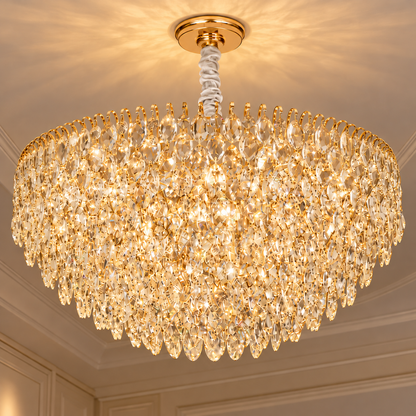 ERDENET Regalis křišťálový lustr, 22xE14, průměr 80 cm, kov a křišťál, lesklé zlato, nastavitelná výška