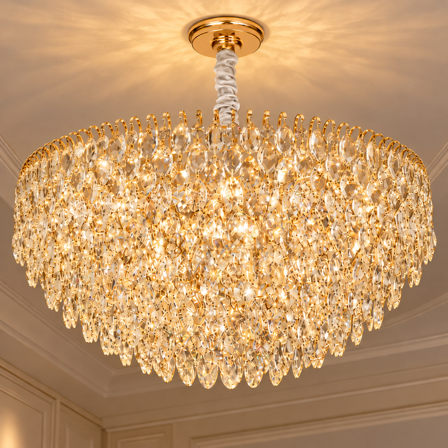 ERDENET Regalis křišťálový lustr, 22xE14, průměr 80 cm, kov a křišťál, lesklé zlato, nastavitelná výška
