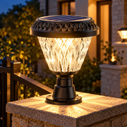 LED solární lampa pro venkovní sloup KATTAKURGAN, 8W, teplé/studené/neutrální světlo + RGB, kulatý tvar, hliník, černá, stmívatelná