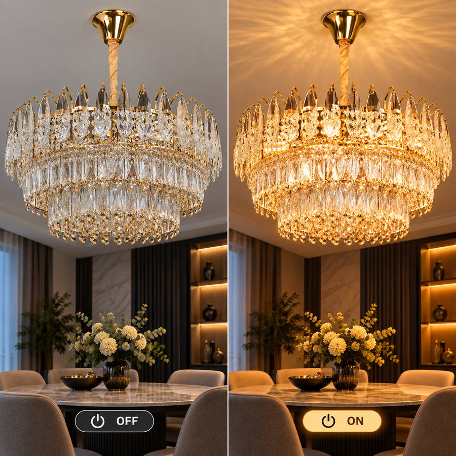 Křišťálový lustr MAJESTIC Magno 15x E14, Průměr 60cm, Lesklý zlatý, Nastavitelná výška