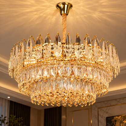 Křišťálový lustr MAJESTIC Magno 15x E14, Průměr 60cm, Lesklý zlatý, Nastavitelná výška