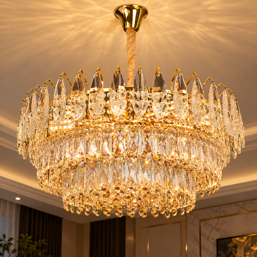 Křišťálový lustr MAJESTIC Magno 15x E14, Průměr 60cm, Lesklý zlatý, Nastavitelná výška
