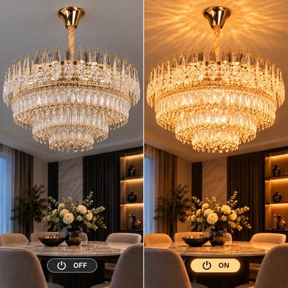 Křišťálový lustr MAJESTIC Regalis 21x E14, Průměr 80cm, Lesklý zlatý, Nastavitelná výška