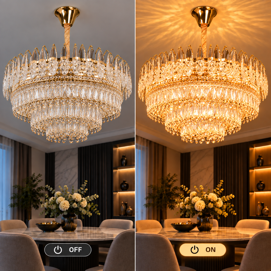 Křišťálový lustr MAJESTIC Regalis 21x E14, Průměr 80cm, Lesklý zlatý, Nastavitelná výška