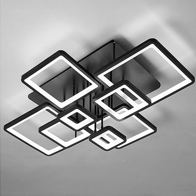 LED lustr s dálkovým ovládáním ELLA 203W, 8 čtverců, studené/teplé/neutrální světlo, stmívatelné, černá