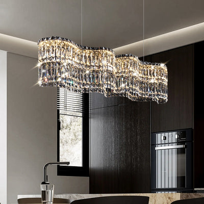 Křišťálový LED lustr s dálkovým ovládáním Regalis, délka 58 cm, lesklý chrom, teplé/studené/neutrální světlo 3000K/4000K/6000K, nastavitelná výška, stmívatelné světlo, kov a krystal