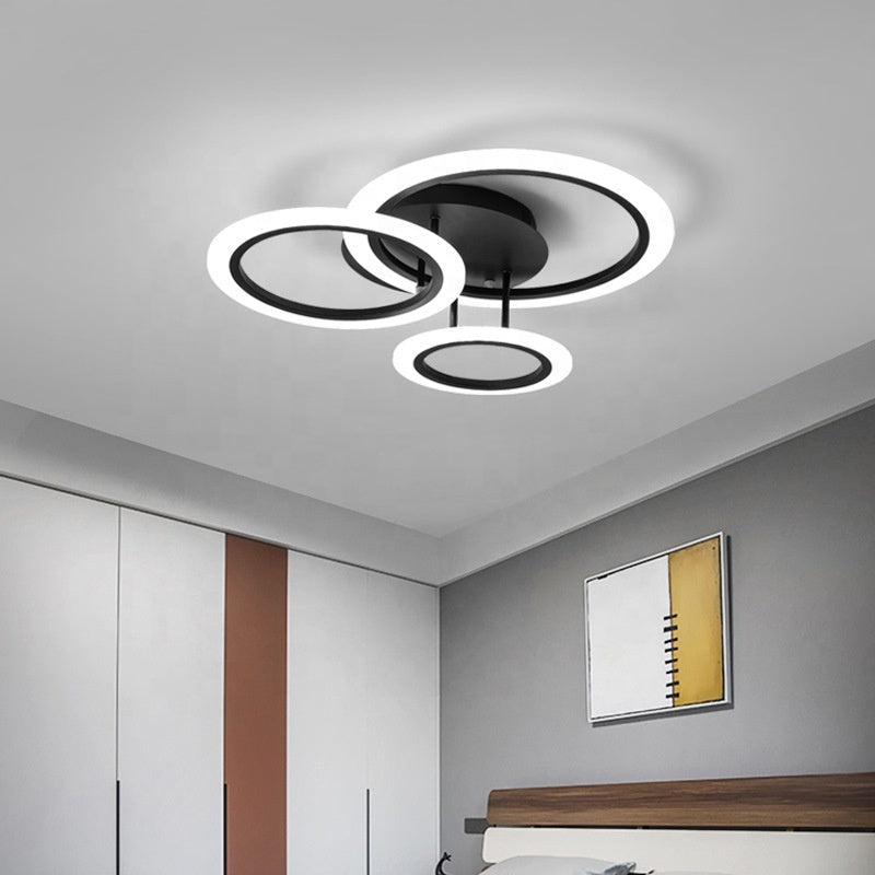 LED lustr s dálkovým ovládáním BETTY 41W, 3 kruhy, Studené/Teplé/Neutrální světlo, Stmívatelné, Černá